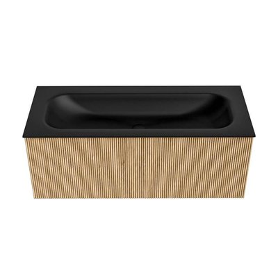 MONDIAZ KURVE Meuble de salle de bains 110cm couleur Oak avec 1 tiroir. Lavabo BIG MEDIUM central sans trou de robinet Urban.