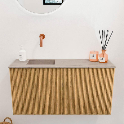 Mondiaz JOYA-DLUX 80cm toiletmeubel - kleur Oak - Wastafel FAYE positie Links Zonder kraangat kleur Saba.