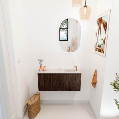 Mondiaz JOYA-DLUX 90cm toiletmeubel - kleur Walnut - Wastafel FAYE positie Rechts 1 kraangat kleur Ostra.