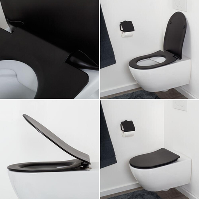 Tiger Tune Toiletbril Duroplast Zwart RVS geborsteld
