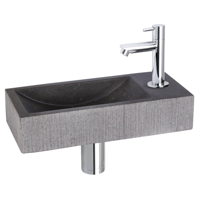 Differnz Ribble fonteinset – 38x18x8 cm – natuursteen zwart – rechte chromen kraan