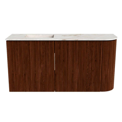 Mondiaz JOYA-DLUX 81.6cm toiletmeubel - ronding rechts kleur Ruby - Wastafel FAYE positie Links Zonder kraangat kleur Frappe.
