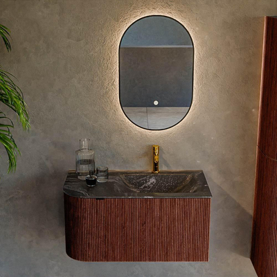 Mondiaz KURVE-DLUX Badkamermeubelset - 85x46x40cm - 1 lade - 1 deur - wastafel solid surface - rechts - 1 kraangat - Ruby