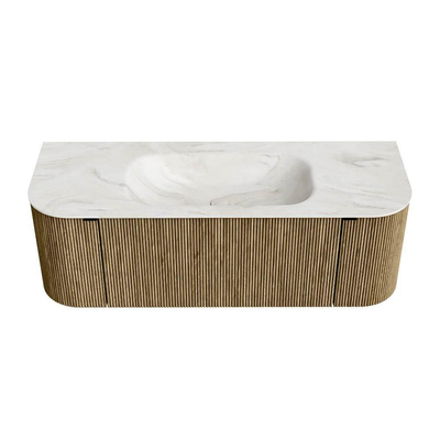 Mondiaz KURVE-DLUX Badkamermeubelset - 130x46x40cm - 1 lade - 2 deuren - wastafel solid surface - midden - 1 kraangat - Dusk