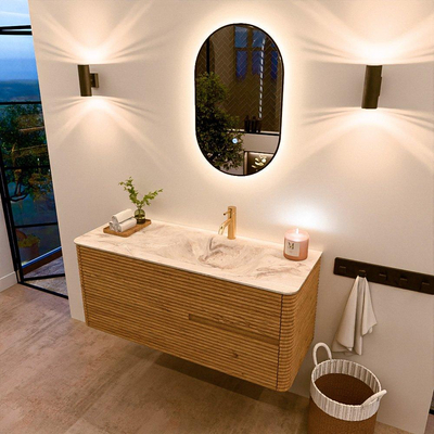 Mondiaz CIRO-DLUX Badkamermeubelset - 120x45x50cm - Solid surface wastafel Frappe - 1 wasbak Rechts - 1 kraangat - 2 lades - Oak