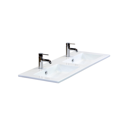 HR badmeubelen Gala Lavabo - 121x46x2cm - 2 bassins - 2 trous de robinet - céramique blanche