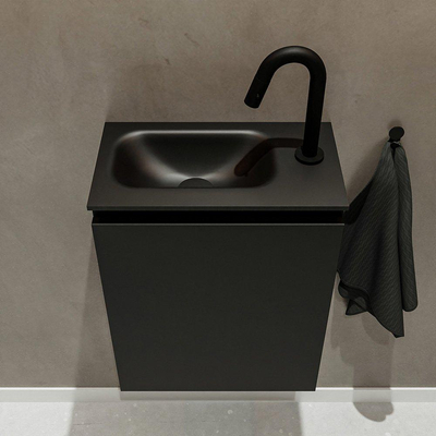MONDIAZ TURE Fonteinset - 40x23x50cm - 1 kraangat - 1 deur - urban mat - Wasbak links - Solid Surface Zwart