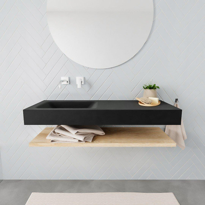MONDIAZ ALAN 120cm - Ensemble meuble de salle de bains - tablette - chêne blanchi - lavabo suspendu - vasque à gauche - 0 trou de robinet - urban