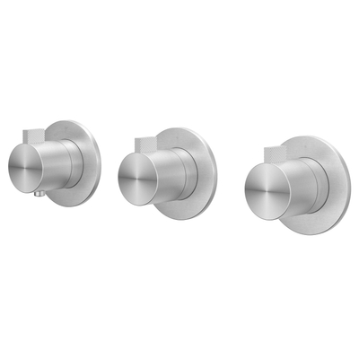 IVY Tribe Partie apparente - pour mitigeur thermostatique encastré - 3 robinets d'arrêt - symmetry - rosaces rondes - Inox 316 - brossé