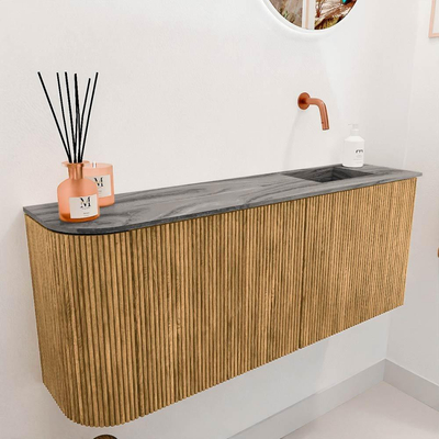 Mondiaz JOYA-DLUX 101.6cm toiletmeubel - ronding links kleur Oak - Wastafel FAYE positie Rechts Zonder kraangat kleur Sombra.