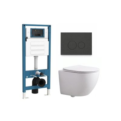 QeramiQ Dely Swirl Compact Ensemble WC - réservoir encastré QeramiQ flush - abattant slim - plaque de commande en plastique anthracite mat - boutons ronds - blanc mat