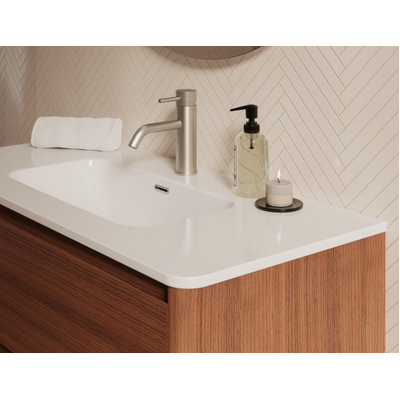 Thebalux Sunny Badmeubelset - 82x46x57cm - wastafel - keramiek - 1 kraangat - glans wit - onderkast - 2 lades - greeploos - houtfineer - Roquebrun (bruin)