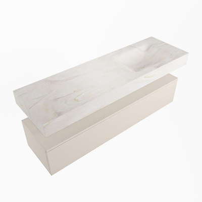 Mondiaz ALAN-DLUX Ensemble de meuble - 150cm - meuble Linen mat - 1 tiroir - Lavabo Cloud Ostra suspendu - vasque Droite - 1 trou de robinet