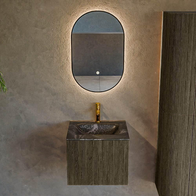 Mondiaz KURVE-DLUX Ensemble de meuble salle de bain - 50x46x40cm - 1 tiroir - lavabo en solid surface - milieu - 1 trou de robinet - Shadow