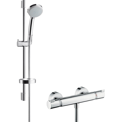 Hansgrohe Ecostat Comfort Set de douche thermostatique avec inverseur et connexions UnicaC barre de douche 65cm avec Croma 100 douchette à main chrome