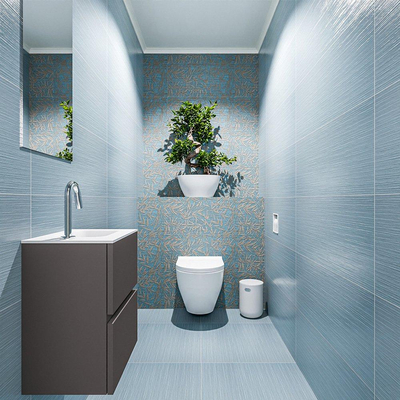 MONDIAZ ADA Meuble de WC - 40x30x50cm - 1 trou de robinet - 2 tiroirs - gris foncé mat - vasque à droite - Solid surface - Blanc