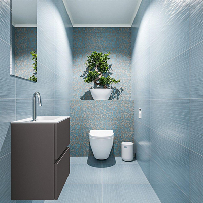 MONDIAZ ADA Toiletmeubel - 40x30x50cm - 1 kraangat - 2 lades - dark grey mat - wasbak rechts - Solid surface - Wit