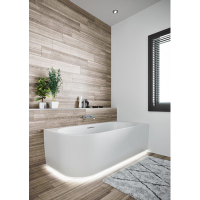 Riho Desire baignoire d'angle - 170x77cm - Installation en angle à droite - avec plinthe LED - avec remplissage de baignoire chromé - acrylique blanc velvet