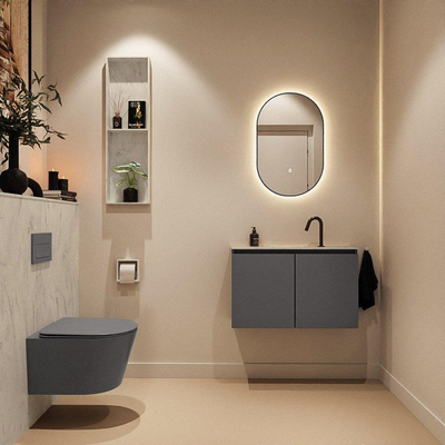 MONDIAZ TURE-DLUX Meuble toilette - 80cm - Dark Grey - EDEN - vasque Opalo - position centrale - 1 trou de robinet