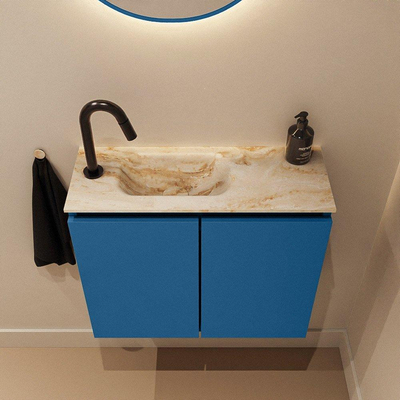 MONDIAZ TURE-DLUX meuble de toilettes 60cm Jeans. EDEN lavabo Frappe position gauche. Avec 1 trou de robinet.
