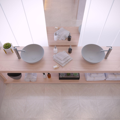 Ideavit Solidthin opbouw wastafel 39x39x14.5cm rond 0 kraangaten 1 wasbak Solid surface lichtgrijs