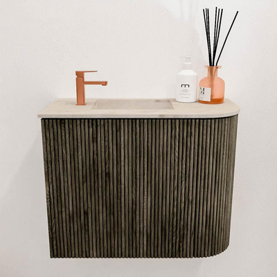 Mondiaz JOYA-DLUX 51.6cm toiletmeubel - ronding rechts kleur Shadow - Wastafel FAYE positie Links 1 kraangat kleur Frappe.