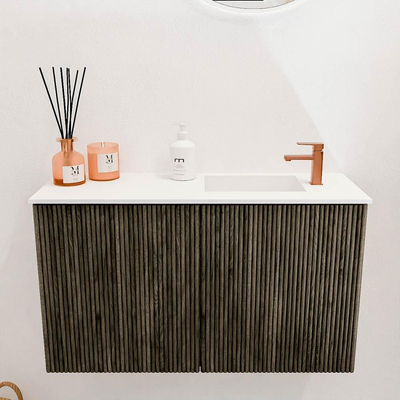 Mondiaz JOYA 70cm toiletmeubel - kleur Shadow - Wastafel FAYE positie Rechts 1 kraangat kleur Talc.