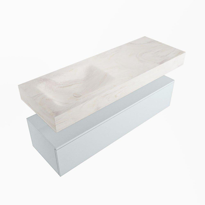 Mondiaz ALAN-DLUX Ensemble de meuble - 130cm - meuble Clay mat - 1 tiroir - Lavabo Cloud Ostra suspendu - vasque Gauche - 0 trous de robinet