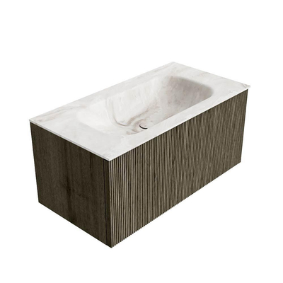 Mondiaz KURVE-DLUX Badkamermeubelset - 90x46x40cm - 1 lade - wastafel solid surface - midden - 1 kraangat - Shadow