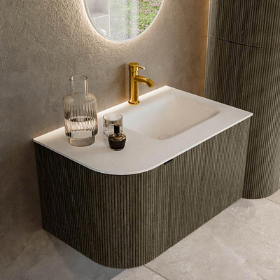 Mondiaz KURVE Ensemble de meuble salle de bain - 75x46x40cm - 1 tiroir - 1 porte - lavabo en solid surface - droite - 1 trou de robinet - Shadow