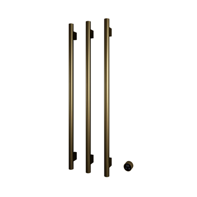 Hotbath &MORE Handdoekradiator - 57x115cm - rond - 3 stangen - verticaal - met schakelaar - PVD - geborsteld messing (goud)