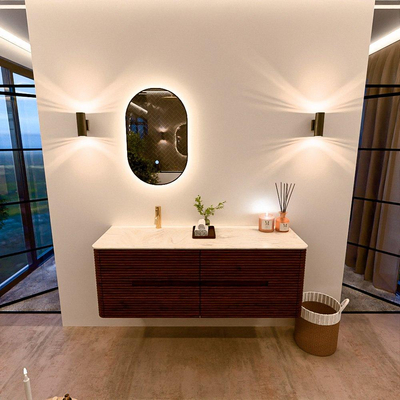 Mondiaz CIRO-DLUX Ensemble de meubles de salle de bains - 140x45x50cm - Plan vasque solid surface Ostra - 1 vasque à gauche - 1 trou de robinet - 4 tiroirs - Ruby