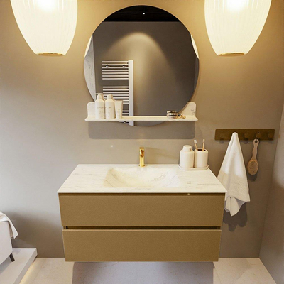 Mondiaz VICA-DLUX Ensemble de meuble de salle de bain - 100cm - meuble sous-vasque oro - 2 tiroirs - lavabo encastré cloud milieu - 1 trou de robinet - version haute de 60cm - opalo