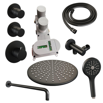 BRAUER Black Edition inbouw regendoucheset – Ø30 cm hoofddouche – 40 cm gebogen wandarm – ronde handdouche