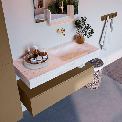 Mondiaz ALAN-DLUX Ensemble de meuble - 110cm - meuble Oro mat - 1 tiroir - Lavabo Cloud Ostra suspendu - vasque Droite - 0 trous de robinet