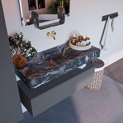 Mondiaz ALAN-DLUX Ensemble de meuble - 110cm - meuble Plata mat - 1 tiroir - Lavabo Cloud Lava suspendu - vasque Centre - 0 trous de robinet