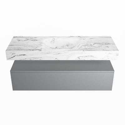 MONDIAZ ALAN - DLUX Badkamermeubelset - 130cm - onderkast - Plata - 1 lade - vrijhangende wastafel - wasbak midden - 0 kraangaten - Glace