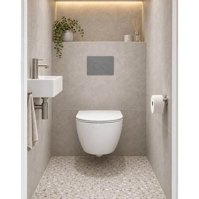 QeramiQ Dely Swirl Compact Toiletset - inbouwreservoir QeramiQ flush - slim zitting - kunststof bedieningsplaat licht grijs - rechthoekige knoppen - glans wit