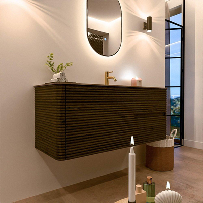 Mondiaz CIRO-DLUX Badkamermeubelset - 120x45x50cm - Solid surface wastafel Sombra - 1 wasbak Rechts - 1 kraangat - 2 lades - Shadow