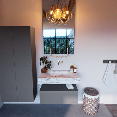 MONDIAZ ALAN-DLUX badkamermeubelset 80cm badmeubel onderkast Plata 1 lade met vrijhangende wastafel CLOUD midden zonder kraangat kleur Glace