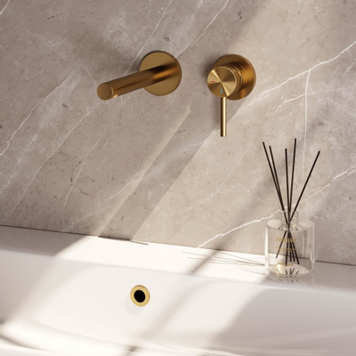Brauer Gold Carving Robinet lavabo encastrable avec bec droit gauche et rosaces Modèle A1 - Levier Carving Or brossé PVD