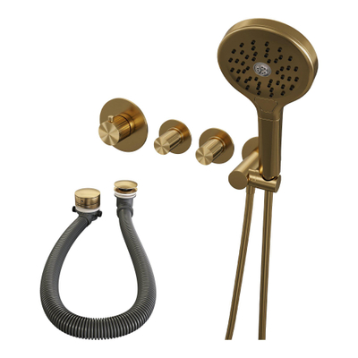 BRAUER Stripe Robinet de bain thermostatique - SET 02 - encastré - combinaison de remplissage de bain - douchette 3 fonctions - flexible de douche - coude de raccordement mural - or brossé PVD