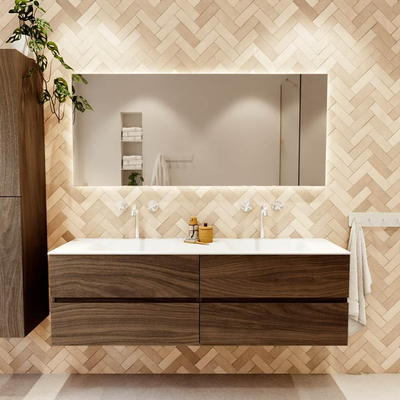 Mondiaz VICA Meuble bas de salle de bains - 160x50x45cm - 4 tiroirs - lavabo cloud - double - 2 trous de robinet - Talc