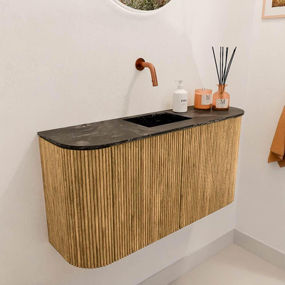 Mondiaz JOYA-DLUX 83.2cm meuble de salle de bains WC - arrondi gauche et droite couleur Chêne - Vasque FAYE position Milieu Sans trou de robinet couleur Lava.