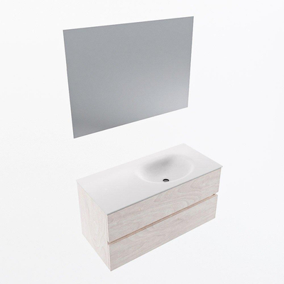 Mondiaz VICA ensemble de meuble de salle de bain - 100cm - meuble sous vasque en aggloméré - 2 tiroirs - lavabo moon droite - sans trous de robinet - couleur talc - miroir LED - version XL 60cm de haut