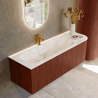 Mondiaz KURVE-DLUX Badkamermeubelset - 135x46x40cm - 1 lade - 1 deur - wastafel solid surface - links - 1 kraangat - Ruby