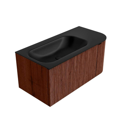 Mondiaz KURVE Badkamermeubelset - 95x46x40cm - 1 lade - 1 deur - wastafel solid surface - links - zonder kraangat - Ruby