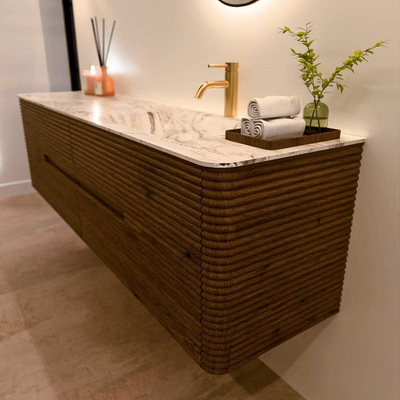 Mondiaz CIRO-DLUX Meuble de salle de bains - 180x45x50cm - Plan vasque solid surface Glace - 1 vasque à droite - 1 trou de robinet - 4 tiroirs - Dusk