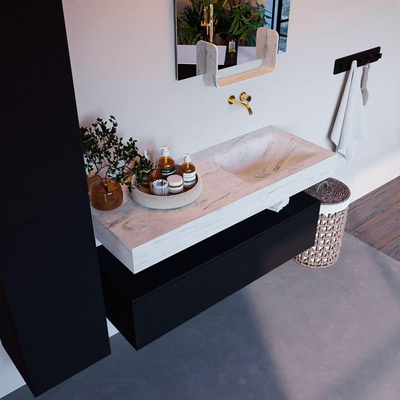 Mondiaz ALAN-DLUX Ensemble de meuble - 120cm - meuble Urban mat - 1 tiroir - Lavabo Cloud Opalo suspendu - vasque Droite - 0 trous de robinet