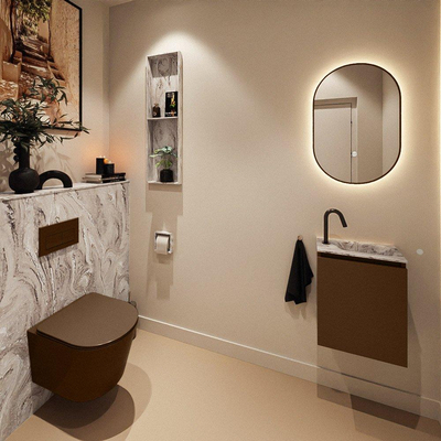 MONDIAZ TURE-DLUX Meuble toilette - 40cm - Rust - EDEN - vasque Glace - position droite - 1 trou de robinet